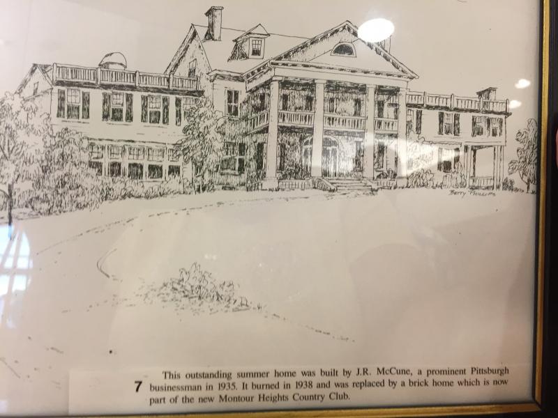 WH10.230123512_std Prior to the meeting, Earl and Mary Ellen laid out sketches by the WHAL artists that was in a Commemorative Calendar. This sketch is of the Moon Township home that became the Montour Country Club!
